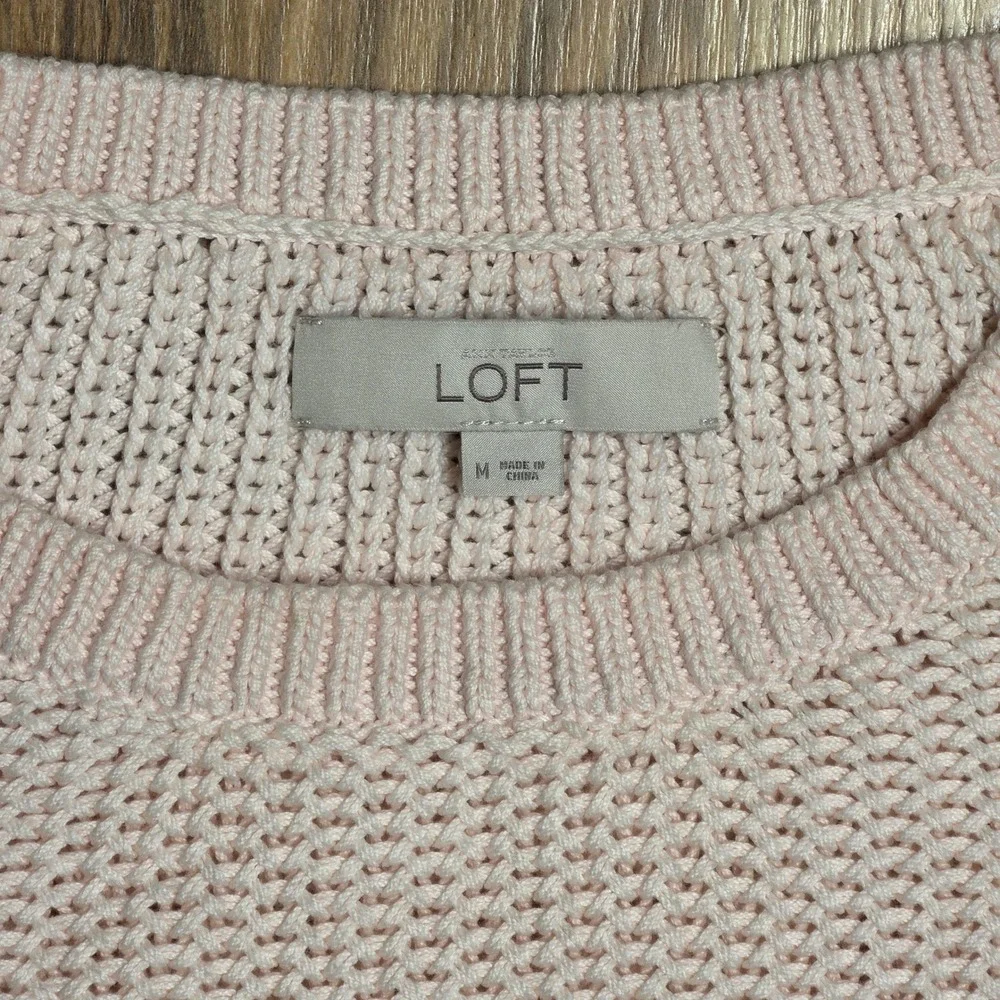 LOFT Women's Light Pink Crew Neck‎ Mesh Knit Cotton Sweater Size Medium